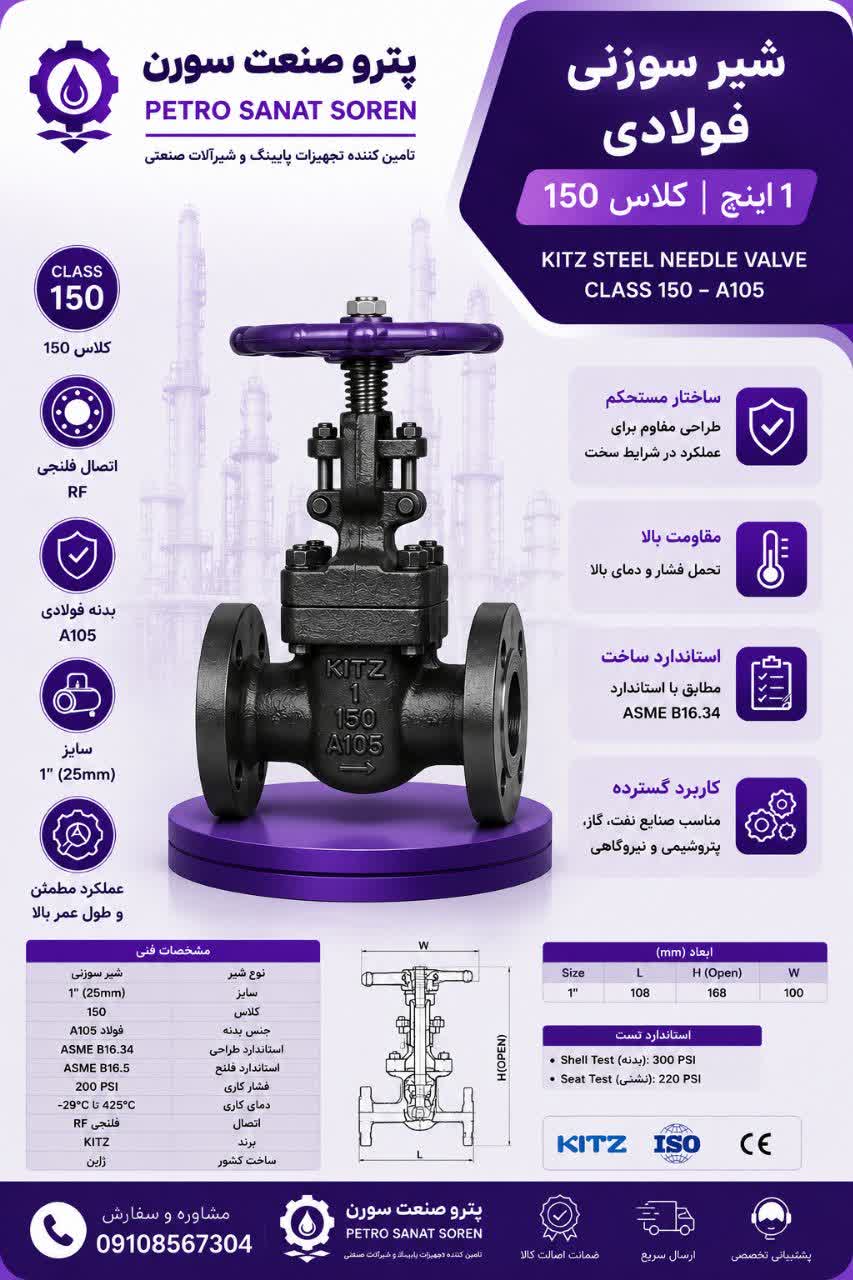 شیر سوزنی کلاس 150 فولاد A105 برند کیتز