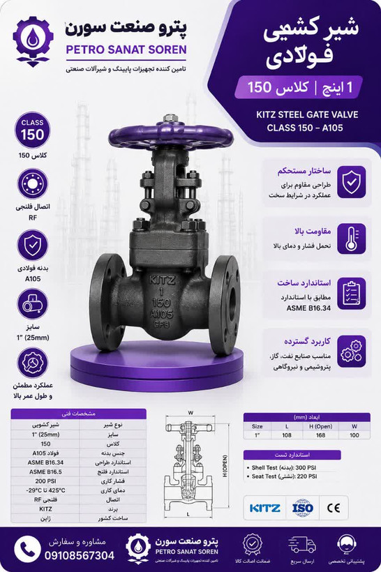 کشویی کلاس150 فولادی کیتز
