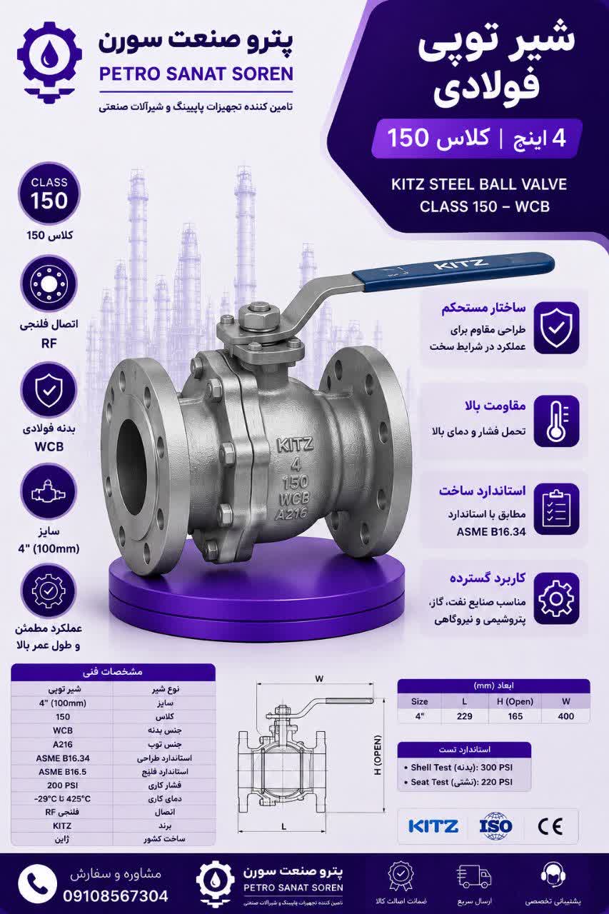 توپی (بال ولو)  کلاس 150 فولادی کیتز