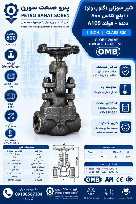 شیر سوزنی (گلوب ولو) کلاس800 دنده OMB a105
